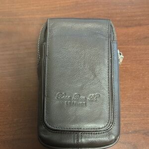 Genuine Leather Cellphone Waist Belt Bag Big Pouch Pocket L Size Vertical Brown